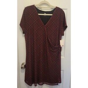 SO Maroon Plaid Knit Faux Wrap Mesh Mini Dress Juniors' Plus Size 1X